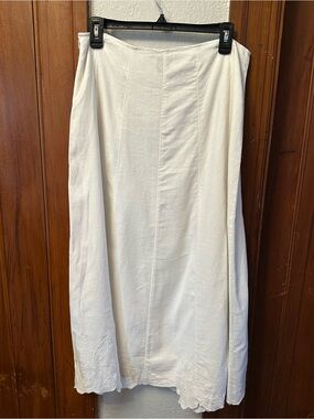 Elegant White Maxi Skirt with Subtle Hem Embroidery